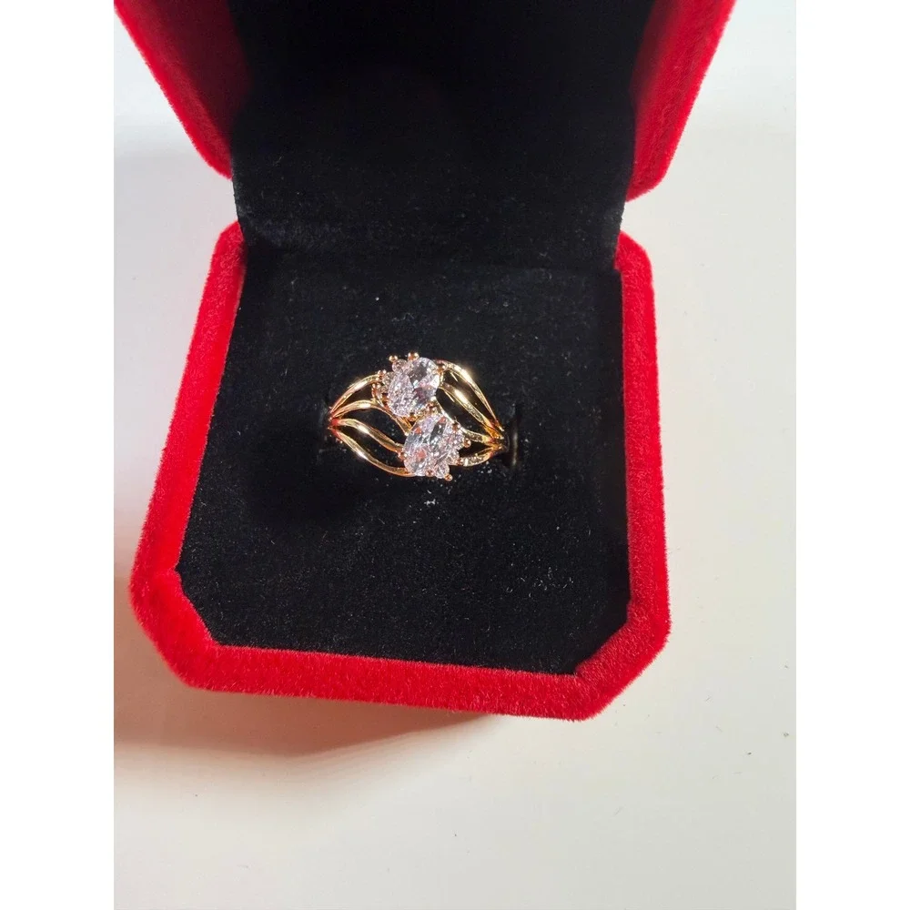Gold Tone Marquise Cubic Zirconia Bypass Split Shank Fashion Ring Size 6